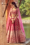 Buy_Azeera_Pink Silk Blend Embroidered Floral Leaf Bridal Lehenga Set _at_Aza_Fashions