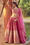 Azeera_Pink Silk Blend Embroidered Floral Leaf Bridal Lehenga Set 