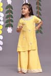 Buy_LA DEE DA_Yellow Bamberg Silk Embroidery Floral Motif Dori Kurta With Sharara _at_Aza_Fashions