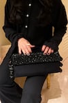 Buy_Aomidori Shimai_Black Crystal Beads Embellished Flap Bag_at_Aza_Fashions