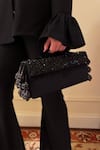 Shop_Aomidori Shimai_Black Crystal Beads Embellished Flap Bag_at_Aza_Fashions