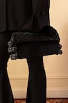 Aomidori Shimai_Black Crystal Beads Embellished Flap Bag _Online_at_Aza_Fashions