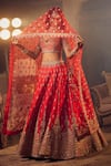 Buy_Azeera_Red Embroidered Floral Leaf Neck Zeenath Bridal Lehenga Set _at_Aza_Fashions