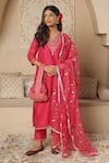 Buy_ASRUMO_Fuchsia Chanderi Embroidered Gota Jaal V-neck Patti Kurta Set _at_Aza_Fashions