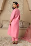 Shop_ASRUMO_Pink Chanderi Embroidered Gota Jaal V-neck Patti Kurta Pant Set _at_Aza_Fashions