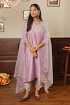 Buy_ASRUMO_Purple Chanderi Embroidered Zari Notched Placement Kurta Set _at_Aza_Fashions