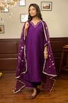 Buy_ASRUMO_Purple Chanderi Embroidered Zari Notched Kurta Set _at_Aza_Fashions