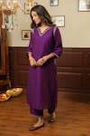 Buy_ASRUMO_Purple Chanderi Embroidered Zari Notched Kurta Set _Online_at_Aza_Fashions