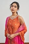 Disha Muchhala_Orange Chanderi Embroidered Zardosi Round And French Knot Kurta Pant Set _Online_at_Aza_Fashions