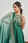 Disha Muchhala_Green Chanderi Embroidered Sequin Round Cutdana And Kurta Pant Set _Online_at_Aza_Fashions