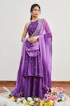 Buy_Disha Muchhala_Purple Chanderi Embroidered Cutdana Round And French Knot Kurta Pant Set _at_Aza_Fashions