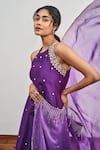 Disha Muchhala_Purple Chanderi Embroidered Cutdana Round And French Knot Kurta Pant Set _Online_at_Aza_Fashions