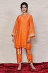 Buy_Jyoti Bansal_Orange Pure Tissue Embroidery Mirror Round Placement Kurta And Salwar Set _at_Aza_Fashions