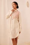 Buy_Ek Katha_Off White Mulberry Silk Printed Batik Collar Cutwork Shirt _at_Aza_Fashions