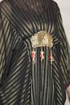 Jyoti Bansal_Black Kaftan Pure Tissue Woven Stripe Boat Neck  _Online_at_Aza_Fashions