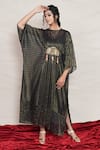 Buy_Jyoti Bansal_Black Kaftan Pure Tissue Woven Stripe Boat Neck  _Online_at_Aza_Fashions