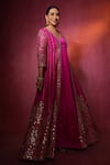 Buy_PUNIT BALANA_Pink Jacket Raw Silk Embroidery Marodi Anarkali Scoop Neck Neckline With _at_Aza_Fashions