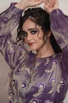 Shop_Jyoti Bansal_Purple Top Pure Tissue Embroidery Floral Patchwork Round And Skirt Set _Online_at_Aza_Fashions