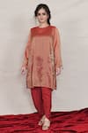 Buy_Jyoti Bansal_Orange Pure Tissue Embroidery Zari Floral Placement Kurta And Dhoti Pant Set _at_Aza_Fashions