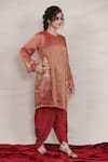 Buy_Jyoti Bansal_Orange Pure Tissue Embroidery Zari Floral Placement Kurta And Dhoti Pant Set _Online_at_Aza_Fashions