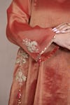 Shop_Jyoti Bansal_Orange Pure Tissue Embroidery Zari Floral Placement Kurta And Dhoti Pant Set _Online_at_Aza_Fashions