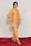 Buy_Jyoti Bansal_Yellow Pure Tissue Embroidery Zari Thread Round Placement Kurta And Pant Set _Online_at_Aza_Fashions