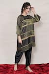 Buy_Jyoti Bansal_Black Tunic Pure Tissue Woven Stripe Round And Tulip Pant Set _Online_at_Aza_Fashions