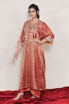 Buy_Jyoti Bansal_Orange Kaftan Pure Tissue Embroidery Floral Patchwork Notched  _at_Aza_Fashions