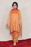 Buy_Jyoti Bansal_Orange Organza Woven Stripe Round Floral Sleeve Embroidered Kurta Set _at_Aza_Fashions