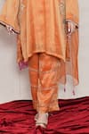 Jyoti Bansal_Orange Organza Woven Stripe Round Floral Sleeve Embroidered Kurta Set _Online_at_Aza_Fashions