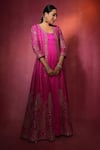 PUNIT BALANA_Pink Jacket Raw Silk Embroidery Marodi Anarkali Scoop Neck Neckline With 