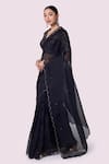 Buy_Onaya_Black Organza Embroidery Badla V Neck Scallop Border Saree With Blouse _Online_at_Aza_Fashions