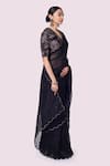 Shop_Onaya_Black Organza Embroidery Badla V Neck Scallop Border Saree With Blouse _Online_at_Aza_Fashions