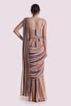 Shop_Onaya_Grey Crepe Embroidery Cheed Stripe Pattern Pre-stitched Saree With Blouse _at_Aza_Fashions