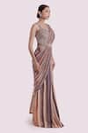 Buy_Onaya_Grey Crepe Embroidery Cheed Stripe Pattern Pre-stitched Saree With Blouse _Online_at_Aza_Fashions