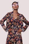 Onaya_Multi Color Satin Printed Floral Notched Collar Blazer Pant Set _Online_at_Aza_Fashions