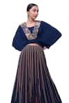 Onaya_Blue Georgette Embroidery Pearl V Neck Floral Placket Cape Top Skirt Set _Online_at_Aza_Fashions