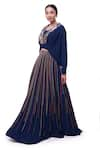 Buy_Onaya_Blue Georgette Embroidery Pearl V Neck Floral Placket Cape Top Skirt Set _Online_at_Aza_Fashions