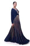 Shop_Onaya_Blue Georgette Embroidery Pearl V Neck Floral Placket Cape Top Skirt Set _Online_at_Aza_Fashions