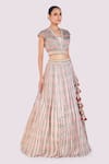 Buy_Onaya_Off White Chiffon Printed Chevron Blunt V Neck Pleated Skirt And Crop Top Set _Online_at_Aza_Fashions