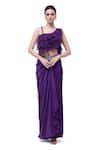 Buy_Onaya_Purple Organza Embroidery Pipe Asymmetric Ruffle Top Skirt Set _at_Aza_Fashions