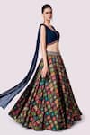 Buy_Onaya_Blue Silk Printed Floral V Neck Lehenga And Cropped Jacket Set _Online_at_Aza_Fashions