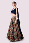 Shop_Onaya_Blue Silk Printed Floral V Neck Lehenga And Cropped Jacket Set _Online_at_Aza_Fashions