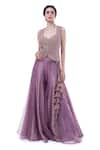 Buy_Onaya_Purple Organza Embroidery Cheed Leaf Neck Sequin Work Vest And Sharara Set _at_Aza_Fashions