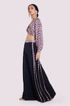 Buy_Onaya_Grey Georgette Printed Geometric Shawl Collar Crop Top And Pant Set _Online_at_Aza_Fashions