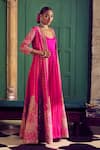 PUNIT BALANA_Pink Jacket Raw Silk Embroidery Marodi Anarkali Scoop Neck Neckline With _at_Aza_Fashions