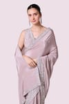 Onaya_Pink Crepe Embellished Sequin V Neck Border Saree With Blouse _Online_at_Aza_Fashions