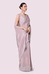 Shop_Onaya_Pink Crepe Embellished Sequin V Neck Border Saree With Blouse _Online_at_Aza_Fashions