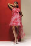 Buy_Richa Khemka_Pink Scuba Print Anthurium Round Neck Dress _at_Aza_Fashions