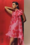 Shop_Richa Khemka_Pink Scuba Print Anthurium Round Neck Dress _at_Aza_Fashions